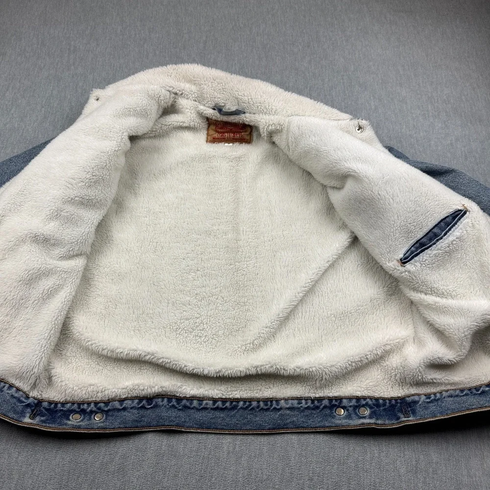 Vintage Levis Denim Jacket Mens Medium Trucker Sherpa Lined Made In USA 90S Coat